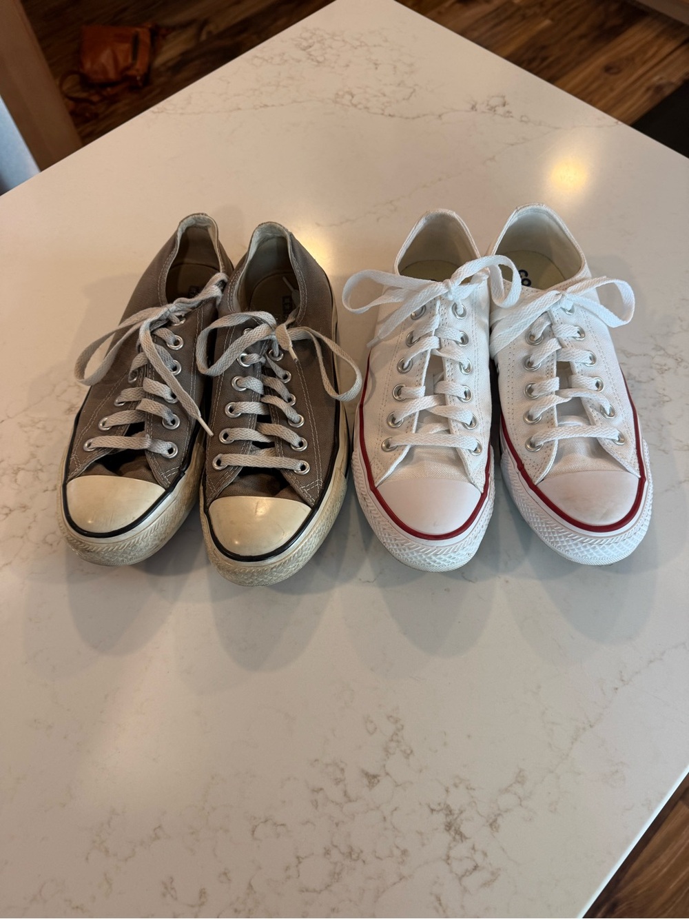 Converse Low-Top Sneakers in White with Red Trim and Gray